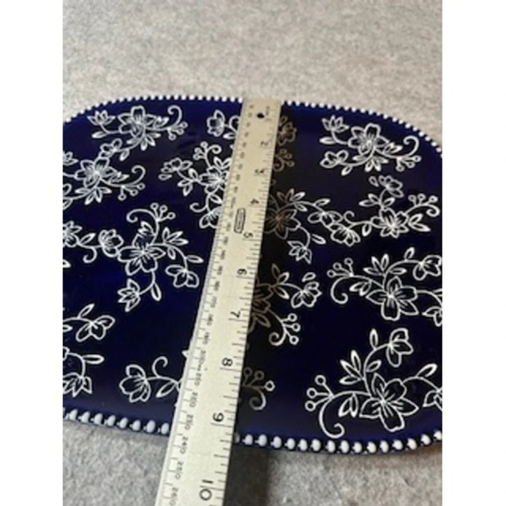 Temp-tations Cobalt Blue Floral Ceramic Serving Tray Rectangular Platter Handles
